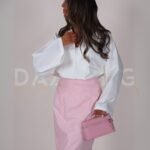 White shirt with pink skirt